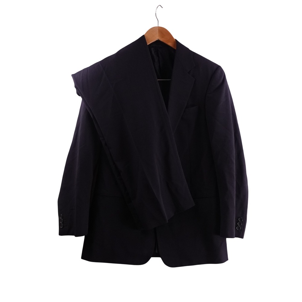 Vintage Giorgio Armani Borgo 21 Men 46 Reg Navy Wool Silk Suit Set Made in Italy